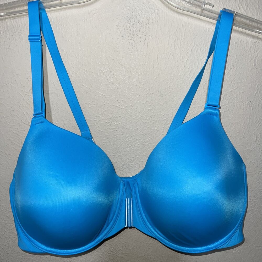 Modern Movement Front Close Bra 40DD Blue Underwire Satin Lined Adjustable Strap